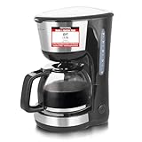 Emerio CME-122933, cafetera de filtro, 1,25 l para hasta 10 tazas de café recién hecho, filtro permanente extraíble, función antigoteo, cafetera de cristal, apagado automático, 1000 vatios