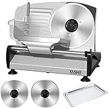 YASHE Cortadora De Fiambre Con Motor DC Silencioso, Cortafiambres Eléctrico Para Jamón 200W, Cuchillas De Acero Inoxidable Duales De 19CM, Grosor Ajustable De 0-15mm Para Carne, Queso, Pan Y Verduras