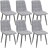 ANVOFONG Pack de 6 Sillas de Comedor, Sillas Cocina con Tela de Lino Y Patas De Metal Negro,Sillas Tapizadas,Silla de Dormitorio,Silla de SalóN,Sillas Comedor Modernas-Gray