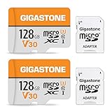 Gigastone - Tarjeta de Memoria (128 GB, Juego de 2 Tarjetas Micro SDXC con Mini Funda, Compatible con Gopro Cámara Drone Tableta Samsung Sony, Alta Velocidad para 4K UHD Video, A1 U3 C10