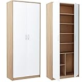 KUBUTKU Armario práctico de 180 cm, armario con 2 puertas, 6 estantes, grande, multiusos, armario de oficina, armario para el hogar (blanco/Sonoma) (R004)