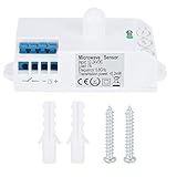 Detector de Movimiento para Luz, 12-24 V 5.8 GHz Microondas Radar, Interruptor Infrarrojo Interruptor de Sensor Bipolar, Interruptor de Movimiento de Cuerpo Detector para Sótano, Pasillo Y Escalera