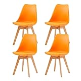 EGGREE Pack de 4 Sillas Comedor Sillas de Cocina Nórdico con Asiento Tapizado y Las piernas de Madera de Haya Maciza - Naranja