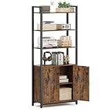 VASAGLE Librería de 6 Niveles, Estantería Vertical con Puerta, Marco de Metal, Estantes Ajustables, 24 x 60 x 159,5 cm, para Salón, Dormitorio, Marrón Rústico y Negro Tinta LLS133K01