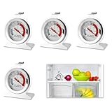 4 Piezas Termómetro para Congelador Nevera, Interior de Frigorifico, Acero Inoxidable Rango de Temperatura -30 a 30°C (-20 a 80°F) con Gancho para Colgar y Base Ancha, Ideal para Hogar Restaurantes