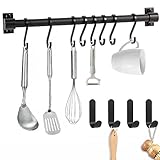 HOTSAN Colgador Utensilios Cocina, estante para utensilios de cocina con 6 ganchos móviles, riel para gancho de cocina sin perforación, adecuado para cocina, baño y dormitorio (negro)