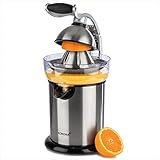 Korona 27050 Exprimidor de cítricos, carcasa de acero inoxidable, brazo ergonómico de palanca fácil de usar, 130 W, con práctico parada de goteo, acero inoxidable