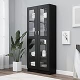 Rantry Armario librería con vitrina negra, 82,5 x 30,5 x 185,5 cm, de aglomerado, librería vertical que ahorra espacio, estantería con compartimentos, estantería de suelo para salón, estudio,