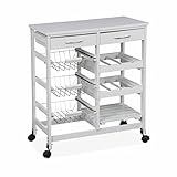 Alice's Home - Aparador de Cocina Blanco, Carro con Ruedas - Charlotte - 2 cajones, 3 cestas, 2 botelleros, 1 Estante