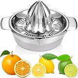 Exprimidor Manual de Acero Inoxidable 304 con Recipiente de 350ML, Ø 13,8 cm, Citrus Juicer de Mano Portátil para Naranja Limón Lima Cítricos Pomelo, Apto para Lavavajillas