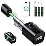 Cerradura Inteligente, Cerradura electrónica, Cerraduras Inteligentes para Puertas, Smart Lock Cilindro Ajustable 60-90 mm(30/30,45/45) con RFID, App, Huella Dactilar, botón y Llave para desbloquear