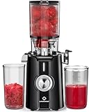 Limpieza Rápida Licuadora Prensado en Frio, Sin Preparación 115mm Slow Juicer, LINKChef Extractor de Jugos Verduras y Frutas Enteras de Prensado en Frio, Fácil de Limpiar, 1.2L, 200w, Ferroso