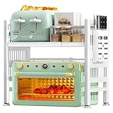 NLMWTI Soporte Extensible para Microondas de 2 Niveles, Soporte para Microondas con Soporte Cuchillos, 6 Ganchos, Soporte para Microondas y Horno Cocina, soportar 35 kg
