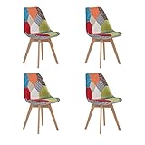 BenyLed Juego de 4 Sillas de Comedor con Diseño de Patchwork con Asiento Tapizado y Patas de Madera, Ideal para Comedor, Salón, Dormitorio, etc. Rojo