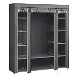 SONGMICS Armario de Tela 12 con Barra y estantes, Armario Estable para Dormitorio, vestidor, 150 x 45 x 175 cm, Gris LSF03G