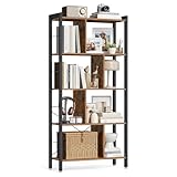 VASAGLE Librería, Estantería de Almacenamiento de 5 Niveles, Organizador de Oficina de Estudio, con Compartimentos, para Salón, Estilo Industrial, Marrón Rústico y Negro Tinta LBC12BX