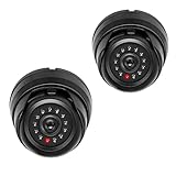 kwmobile Cámaras de vigilancia falsa - 2x Cámara simulada de seguridad con luz LED parpadeante - Cámaras disuasoria para exterior interior - Negra