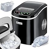 tectake® Máquina de Hielo para Casa, 9 Cubitos de Hielo por Ciclo de 5-13 Minutos, Máquina de Hacer Hielo Capacidad 12-15kg/24h, Maquina de Hielo Profesional, Depósito 2,4l, con Cesta y Pala - negro