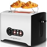 Aigostar Mini Sunshine - Tostadora 2 ranuras, 900W, 7 niveles de tostado, función descongelación y recalentamiento, bandeja recogemigas extraíble, ranura extra ancha, Acero inoxidable.