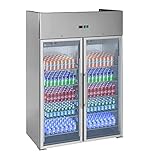 Royal Catering Nervera Expositora con puertas de vidrio RCLK-S1400 (984 L, 365 W, 6 estantes de 55 x 53 cm, Puertas batientes con cerradura, Rango de temperatura: 2–8 °C)