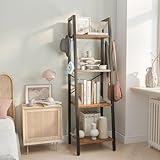 YMYNY 125CM Librería, Estantería de Escalera con 4 Ganchos, Estantería de 4 Niveles, para Salón Dormitorio Cocina Oficina en Casa, Estilo Industrial, Marco de Metálica, Marrón Rústico HBC024H