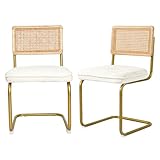CangLong Pack de 2 Comedor Tapizadas, Sillas de Cocina Modernas con Patas de Metal, Gran Estabilidad y Capacidad de Carga, Blanco, Ratán, Vellón, Espuma, Unidades