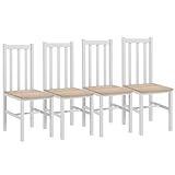 HOMCOM Juego de 4 Sillas de Comedor Silla de Cocina con Respaldo de Listones Marco de Madera de Pino para Sala de Estar y Comedor Carga 120 kg 38,5x47,5x99 cm Blanco y Madera