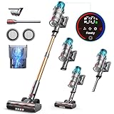 Fieety Aspiradora sin Cable 45kPa/550w/60Min Escoba Aspirador sin Cable Potente Aspiradora Vertical con Luz LED, Aspiradora Escoba Antienreda LED Pantalla Táctil para Suelo/Alfombra, Carga en Pared
