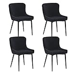 CLIPOP Juego de 4 sillas de Comedor tapizadas de Terciopelo Negro sillas de Cocina Acolchadas con Patas de Metal, sillas Laterales para Comedor, Restaurante