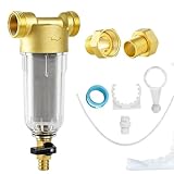Prefiltro de Agua de Sedimentos Giratorio Purificador Reutilizable, 40 Micrones Externas Filtro de Agua de Cobre Filtro Agua con Llaves y Tubo de Alcantarillado, Filtros Agua Casa de Ósmosis