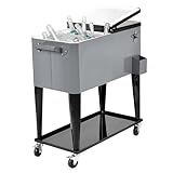 COSTWAY Carrito Nevera 76L Carro Portátil para Bebidas y Hielo con Ruedas, Sacacorchos (Gris, con Estante)