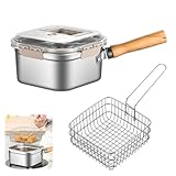 Freidora de acero, sartén de acero con cesta portátil, cuadrada y asa, freír profundamente con
