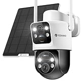 Camara Vigilancia Wifi Exterior con Doble Lente, Cámara Exterior Solar con Panel Solar 6W, Camara Exterior Wifi Ptz 360° App Remoto, Visión Nocturna Color, Voz Bidireccional , Estanqueidad IP66