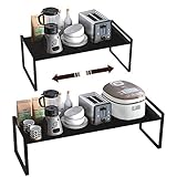 Taotigzu Estantería Metálica de Cocina Extensible y Apilable, Organizador de Almacenaje, 36-60x21x18 cm, Negro