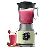 Cecotec Batidora de Vaso Retro RetroTwist Green. 800W de Potencia Máxima, Función Pulse, Cuchilla de 4 Hojas con Recubrimiento de Titanio Negro y Jarra con 1L, Diseño Vintaje en Verde