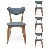 Homely - Pack de 4 sillas de Comedor de diseño nórdico MELAKA Estructura y Patas en Madera de Roble Acabado Natural, Respaldo y Asiento tapizados en Tela de Color Azul, de 44x54x78,5 cm