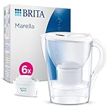 BRITA Jarra con Filtro de Agua Marella Blanca (2,4 l) Incl. 6x Cartucho MAXTRA PRO All-in-1 - jarra adaptable al frigorífico con LTI digital y tapa abatible que reduce cloro, cal e impurezas.