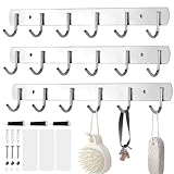 HWSWSH 3 Pcs Barra de Cocina Acero Inoxidable con 6 Ganchos para colgar 31cm Soporte Pared Utensilios de Cocina Adhesivo Colgador Utensilios Cocina sin Taladro para Cocina/Baño + Tornillo y Pegamento