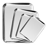 NAROSEBE 4 PCS Bandeja de Horno de Acero Inoxidable Juego de Bandejas de Horno de 4 Tamaños Bandejas Rectangulares de Acero Inoxidable Repostería de Acero Inoxidable Rectangular para Postres Barbacoa
