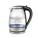 Taurus Aroa Glass - Kettle. Hervidora de agua. 2200W. 1,8L de capacidad. Cuerpo de cristal. Resistencia oculta. Filtro en la tapa. Acero inoxidable. Giro de 360º. Iluminación led en la base. Negro