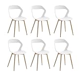 BenyLed Juego de 6 sillas de Comedor/Silla de salón Diseño Tallado en Hueco con Respaldo; Asiento de Polipropileno y robustas Patas de Metal (Original Color Pies, Blanco)