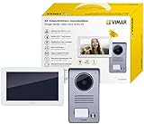 Vimar K40935 Kit videoportero de superficie para 1 Apartamento / Familia: videoportero LCD 7in altavoz con pantalla táctil, placa audio/vídeo de 1 botón, alimentador, con estribos de fijación, Blanco