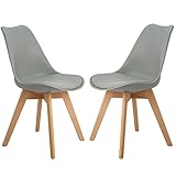 H.J WeDoo Pack de 2 Sillas de Comedor Sillas Escandinava, Pata Madera de Haya y Asiento Acolchado, Estilo Nórdico - Gris