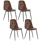 Lestarain 4x Sillas de Comedor, Sillas de Cuero Sintetico para Dormitorio y Sala de Estar, Sillas de Cocina con Patas Metalicas, Asiento Bien Acolchado, Marrón LCNI110001-4