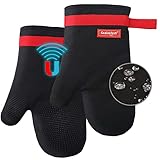Guantes para Horno Coziselect, Guantes Resistentes al Calor, Diseño Antideslizante de Silicona, Diseño magnético, Adecuado para cocinar, Hornear, Asar a la Parrilla, Negro