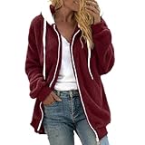 Chaqueta para mujer, forro polar, cálido, manga larga, con capucha, cremallera, color liso, sudaderas, chaqueta de invierno, otoño, invierno, cálido, elegante, holgado, informal, chaqueta barata,