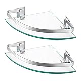 KES Estanteria Esquina Cristal Estantería Baño Aluminio Balda de Baño Pared Almacenaje Estante Ducha 2 Piezas Plata, A4120A-P2