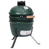 vidaXL Barbacoa 2 en 1 Ahumadora Kamado Cocción Parrilla Ahumador BBQ Portátil Jardín Patio Terraza Exterior Camping Diversión de Cerámica Verde 56 cm