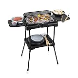 Princess 112250 Barbacoa Eléctrica con estantes Laterales 2 en 1, Parrilla de sobremesa o Barbacoa de pie, 2 Parrillas a 2 Alturas, Superficie de 40 x 24.5 cm, termostato Ajustable, Negro