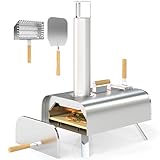 Outsunny Mini Horno de Pizza Exterior Portátil de Acero Inoxidable Horno de Leña con Piedra Refractaria Pala Patas Plegables Mangos de Madera Termómetro y Bandeja para Jardín Terraza Camping Patio